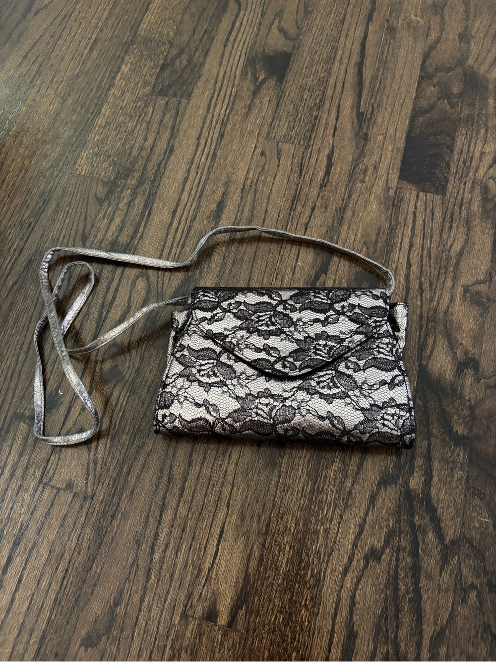 Neiman Marcus Black Lace Overlay Crossbody on Cream Base